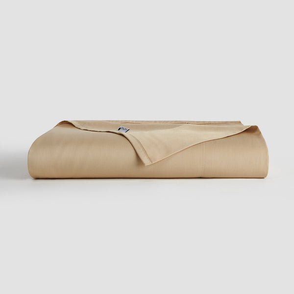 Beige bamboo top sheet bedding by Momo Cotton – 300 thread count satin fabric, soft, breathable and sustainable.