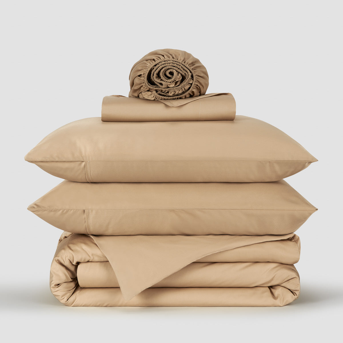 Jogo Capa de Edredão roupa de cama Bege bambu by Momo Cotton – tecido de cetim 300 fios, suave, respirável e sustentável.