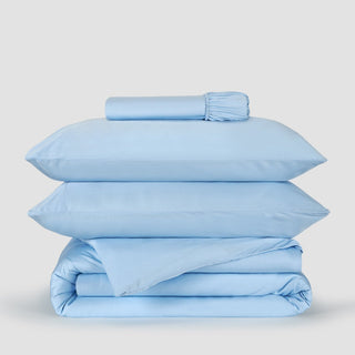 Parure de Housse de Couette bleu ciel bambou Momo Cotton – satin 300 fils, doux, respirant et durable.