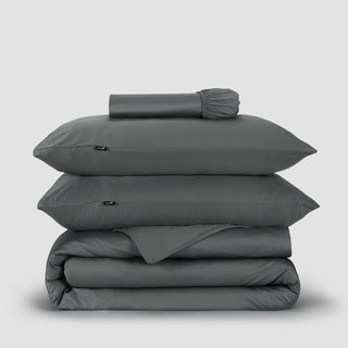 Housse de Couette ensemble de literie gris bambou by Momo Cotton – satin 300 fils, doux, respirant et durable.