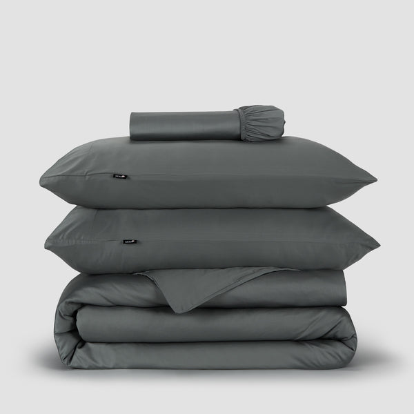 Jogo Capa de Edredão roupa de cama cinzento bambu by Momo Cotton – tecido de cetim 300 fios, suave, respirável e sustentável.