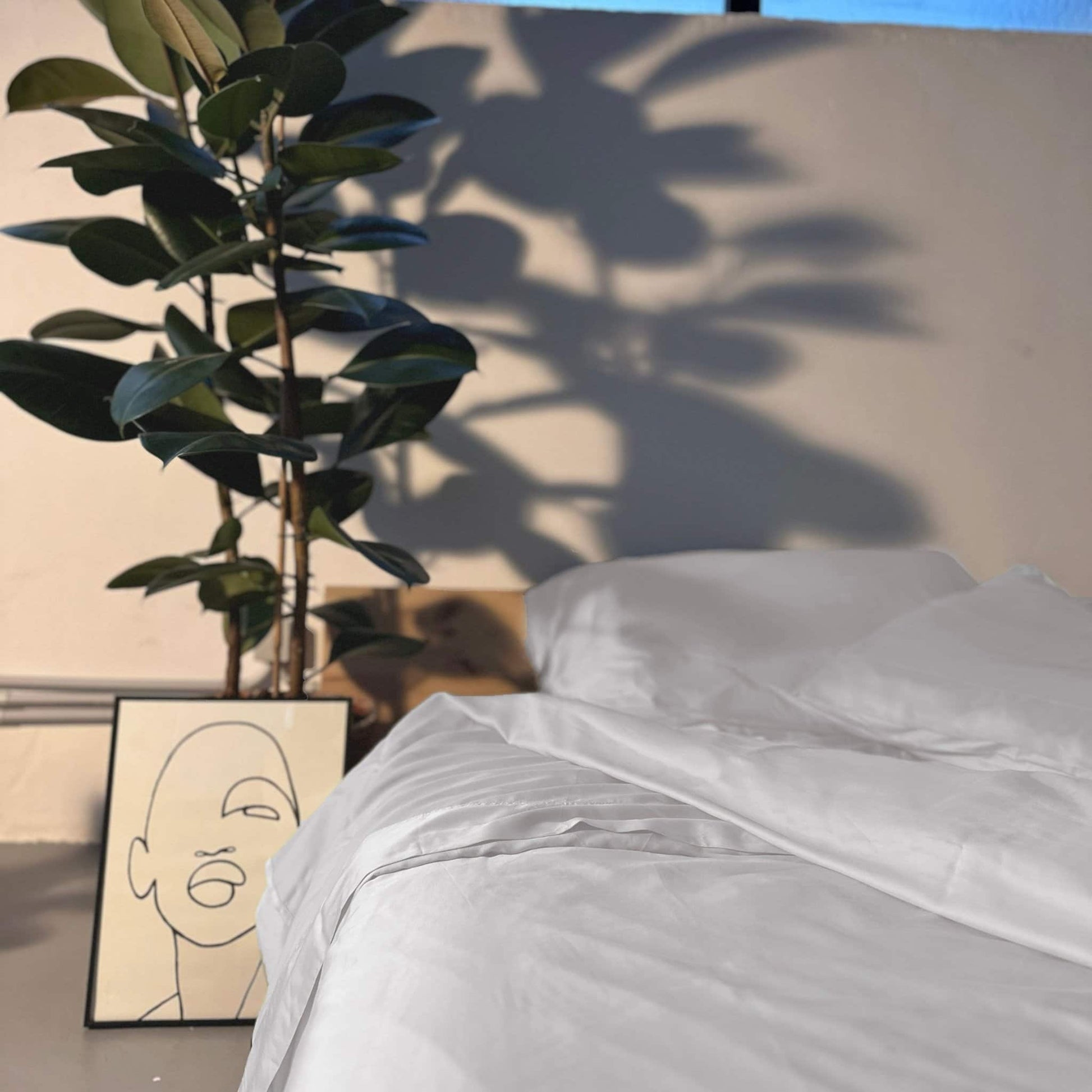 Complete white bamboo bedding set with plant – duvet, sheets and pillows, soft, breathable and sustainable
