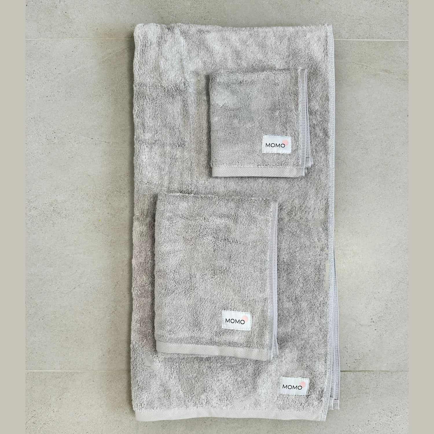 Complete grey bamboo towel set – bath, hand, face towels and mat, soft, absorbent and sustainable