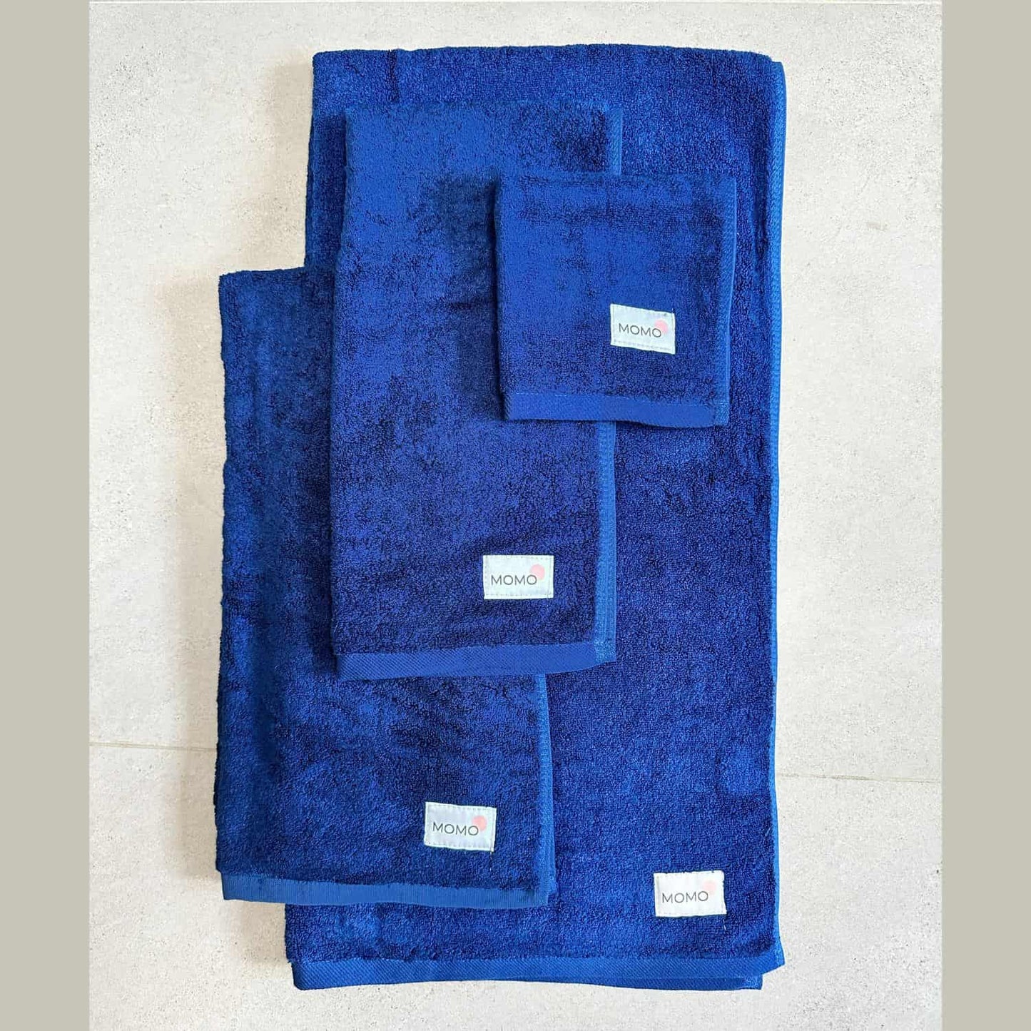Complete blue bamboo towel set – bath, hand, face towels and mat, soft, absorbent and sustainable