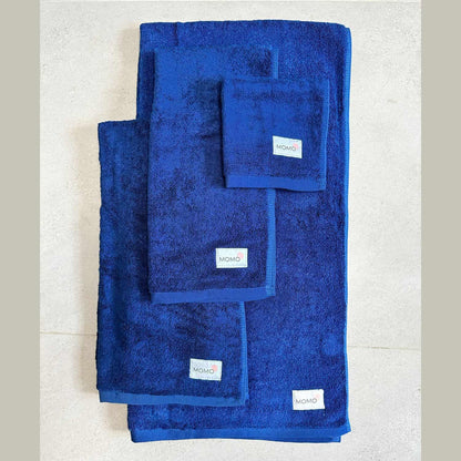 Complete blue bamboo towel set – bath, hand, face towels and mat, soft, absorbent and sustainable